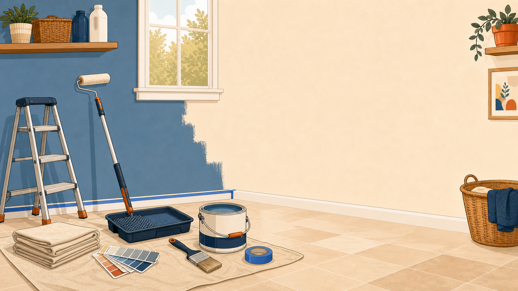 Professional painter applying terracotta accent wall paint in a London, KY home by B&M Painting and Construction